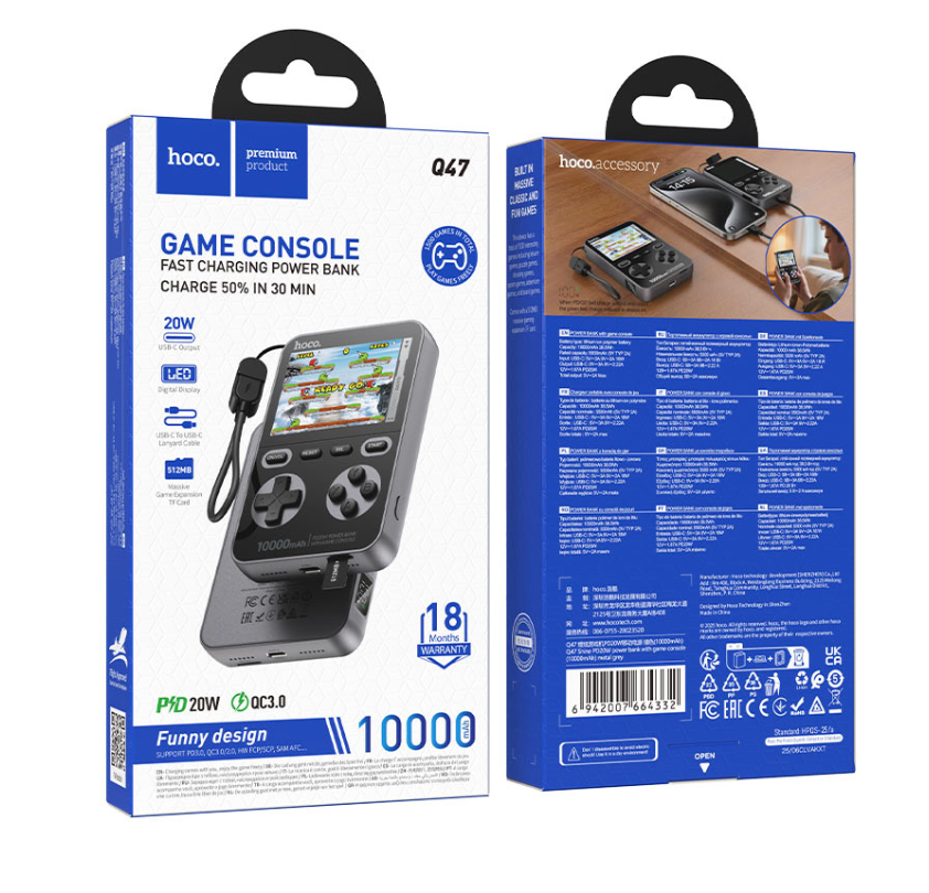 HOCO Q47 Shine Power Bank (10,000mAh, PD 20W) with Built-in Game Console