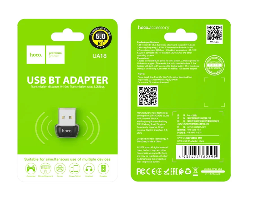 HOCO - UA18 USB Bluetooth V5.0 Dongle – Multi-Device Wireless Adapter