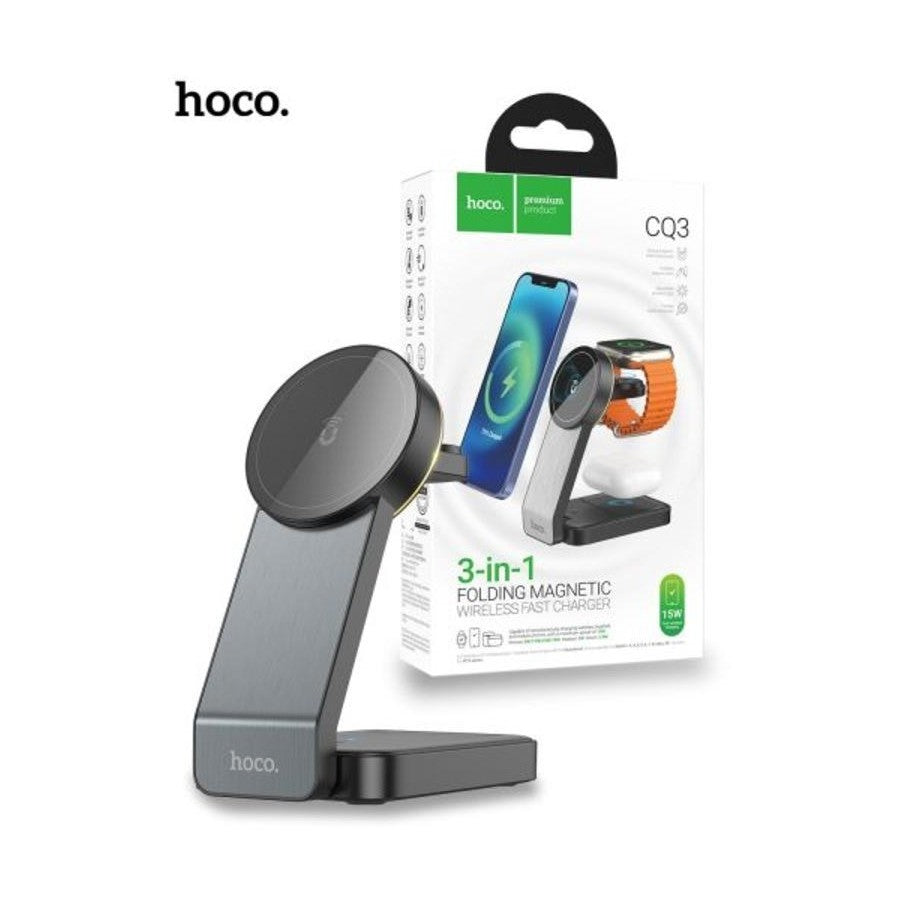 HOCO - CQ3 15W Motorcycle Folding 3 in 1 Magnetic Fast Wireless Charger