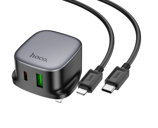 Hoco - PD20W+QC3.0 Charger Set Dual Port C to IP Black