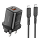 Hoco DC51 PD20W + QC3.0 Charger Set – Black