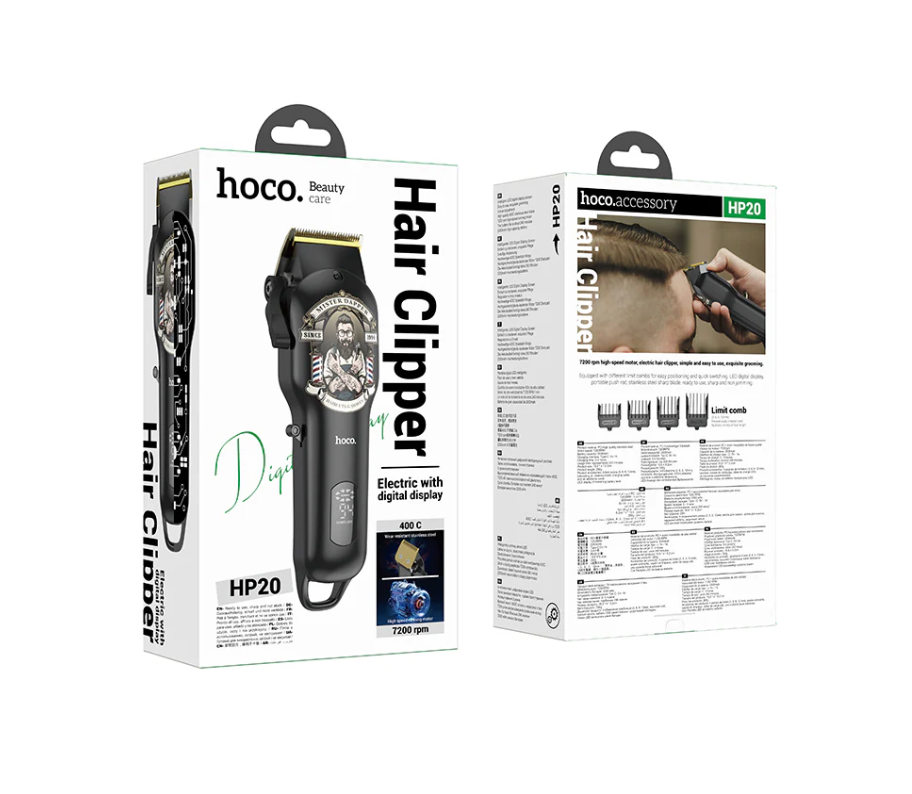HOCO HP20 Electric Hair Clipper with Digital Display – Black & Gold