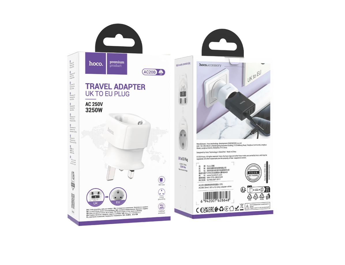 HOCO Travel Adapter “AC20B Direct” UK to EU