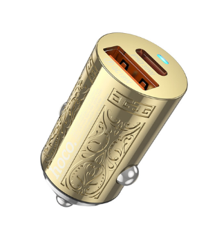 HOCO - DZ22 Cool Dual Port Embossed Golden Mini Car Charger 30W