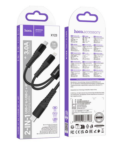 HOCO -  X123 Victory 2-in-1 Charging Cable (Type-C to Type-C & 8-Pin, 1m)